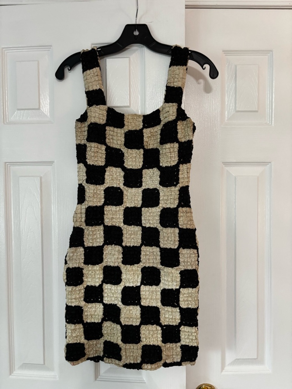 Nanushka Textured Black and Cream Checkered Sleeveless Dress Womens xs